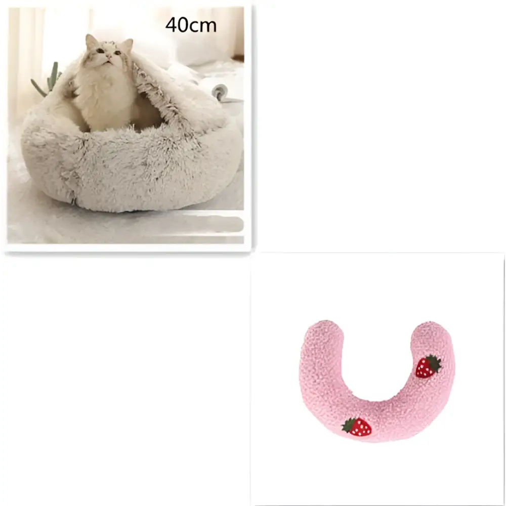 Pink Round Plush Pocket Bed -  Cat  - (5 Color/Style Options) - (Size: 40cm, 50cm, 65cm, height 2cm