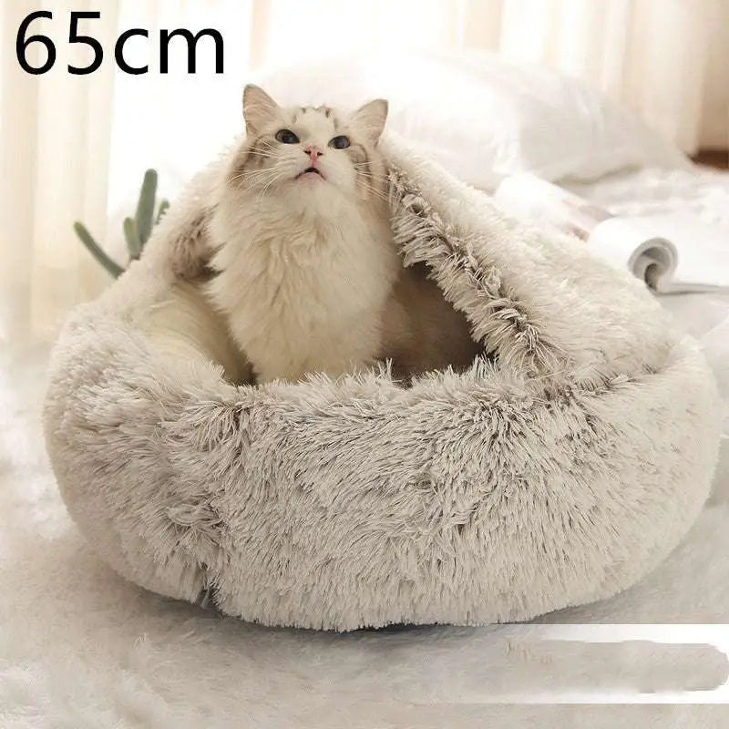 Pink Round Plush Pocket Bed -  Cat  - (5 Color/Style Options) - (Size: 40cm, 50cm, 65cm, height 2cm