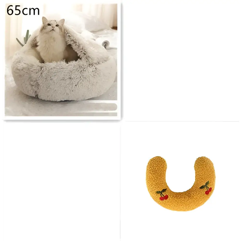 Pink Round Plush Pocket Bed -  Cat  - (5 Color/Style Options) - (Size: 40cm, 50cm, 65cm, height 2cm