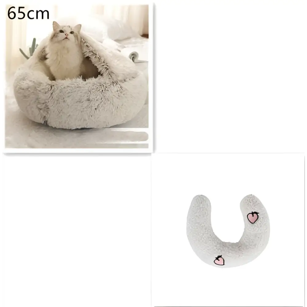 Pink Round Plush Pocket Bed -  Cat  - (5 Color/Style Options) - (Size: 40cm, 50cm, 65cm, height 2cm