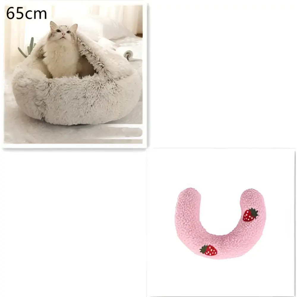 Pink Round Plush Pocket Bed -  Cat  - (5 Color/Style Options) - (Size: 40cm, 50cm, 65cm, height 2cm