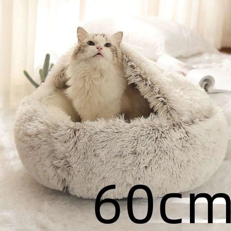 Pink Round Plush Pocket Bed -  Cat  - (5 Color/Style Options) - (Size: 40cm, 50cm, 65cm, height 2cm