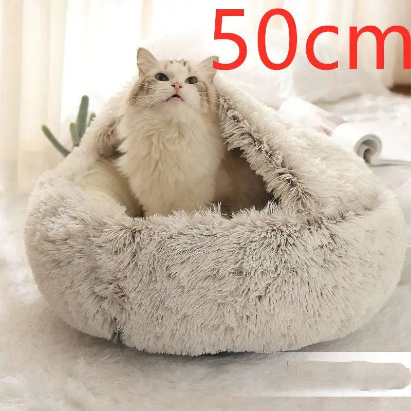 Pink Round Plush Pocket Bed -  Cat  - (5 Color/Style Options) - (Size: 40cm, 50cm, 65cm, height 2cm