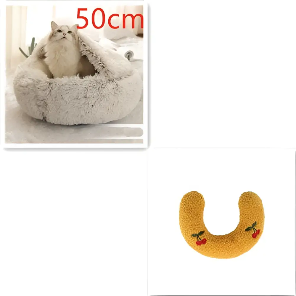 Pink Round Plush Pocket Bed -  Cat  - (5 Color/Style Options) - (Size: 40cm, 50cm, 65cm, height 2cm