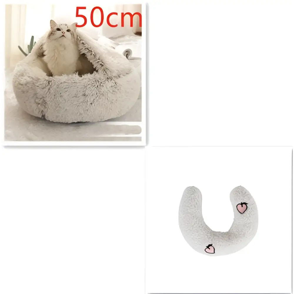 Pink Round Plush Pocket Bed -  Cat  - (5 Color/Style Options) - (Size: 40cm, 50cm, 65cm, height 2cm