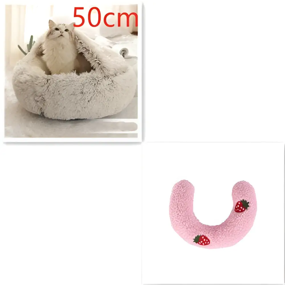 Pink Round Plush Pocket Bed -  Cat  - (5 Color/Style Options) - (Size: 40cm, 50cm, 65cm, height 2cm