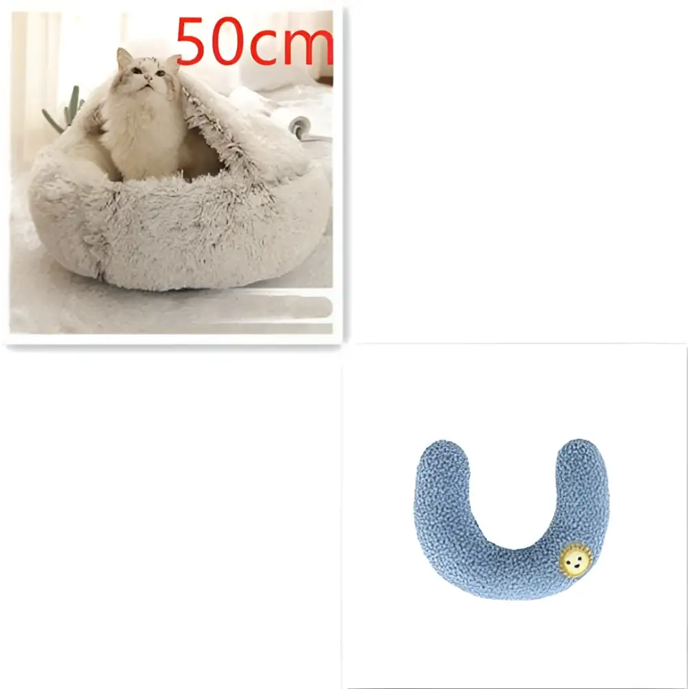 Pink Round Plush Pocket Bed -  Cat  - (5 Color/Style Options) - (Size: 40cm, 50cm, 65cm, height 2cm