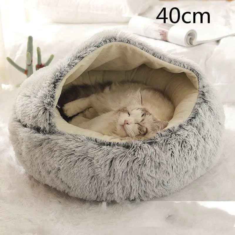 Pink Round Plush Pocket Bed -  Cat  - (5 Color/Style Options) - (Size: 40cm, 50cm, 65cm, height 2cm