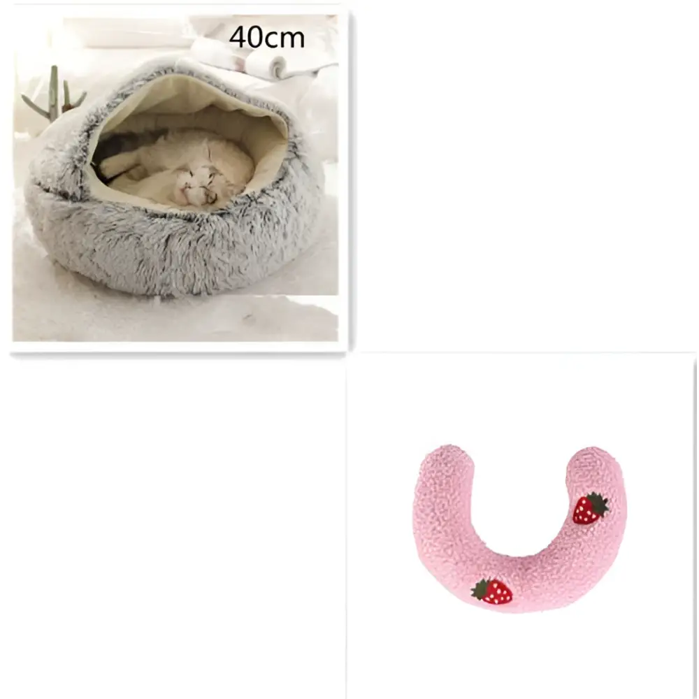 Pink Round Plush Pocket Bed -  Cat  - (5 Color/Style Options) - (Size: 40cm, 50cm, 65cm, height 2cm