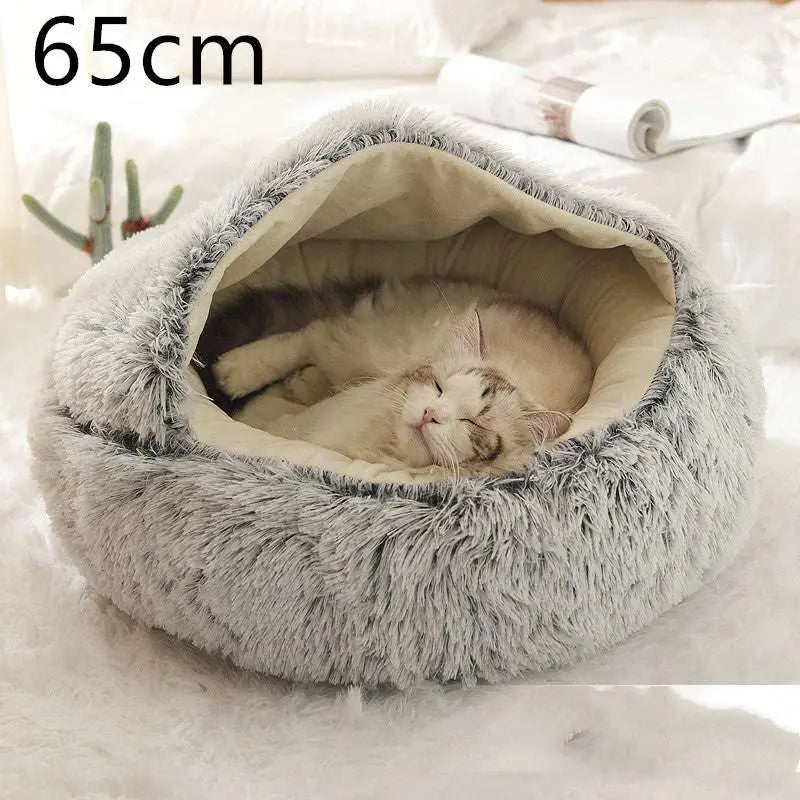 Pink Round Plush Pocket Bed -  Cat  - (5 Color/Style Options) - (Size: 40cm, 50cm, 65cm, height 2cm