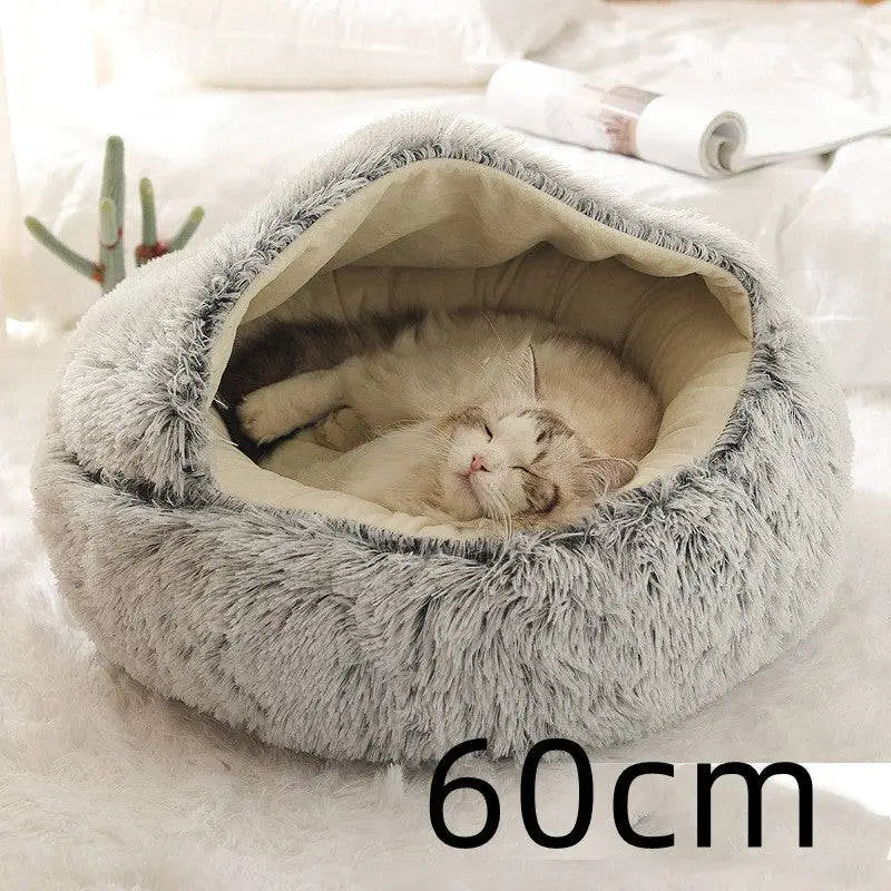 Pink Round Plush Pocket Bed -  Cat  - (5 Color/Style Options) - (Size: 40cm, 50cm, 65cm, height 2cm