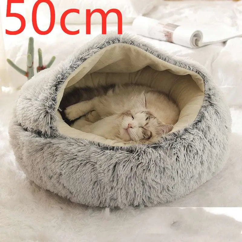 Pink Round Plush Pocket Bed -  Cat  - (5 Color/Style Options) - (Size: 40cm, 50cm, 65cm, height 2cm