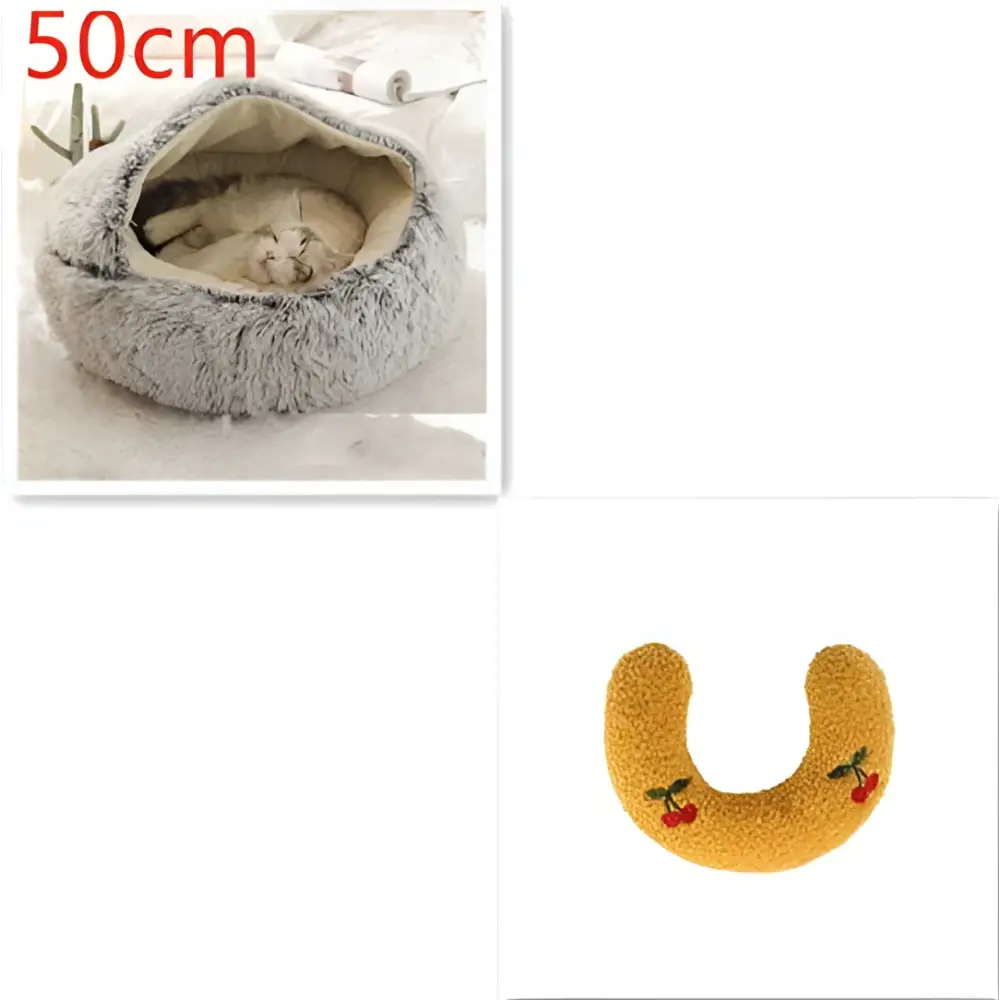 Pink Round Plush Pocket Bed -  Cat  - (5 Color/Style Options) - (Size: 40cm, 50cm, 65cm, height 2cm