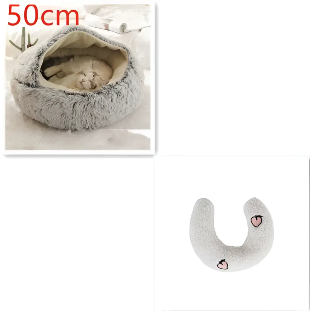 Pink Round Plush Pocket Bed -  Cat  - (5 Color/Style Options) - (Size: 40cm, 50cm, 65cm, height 2cm