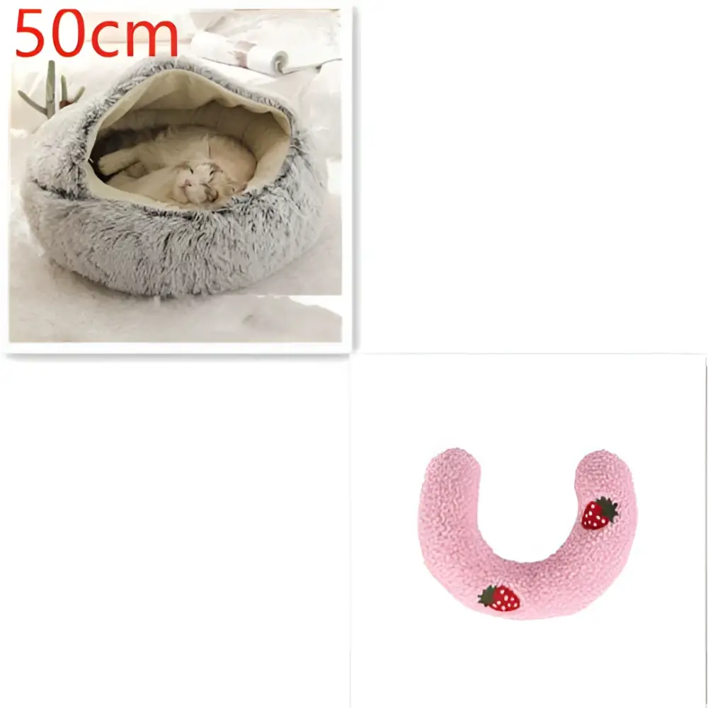 Pink Round Plush Pocket Bed -  Cat  - (5 Color/Style Options) - (Size: 40cm, 50cm, 65cm, height 2cm
