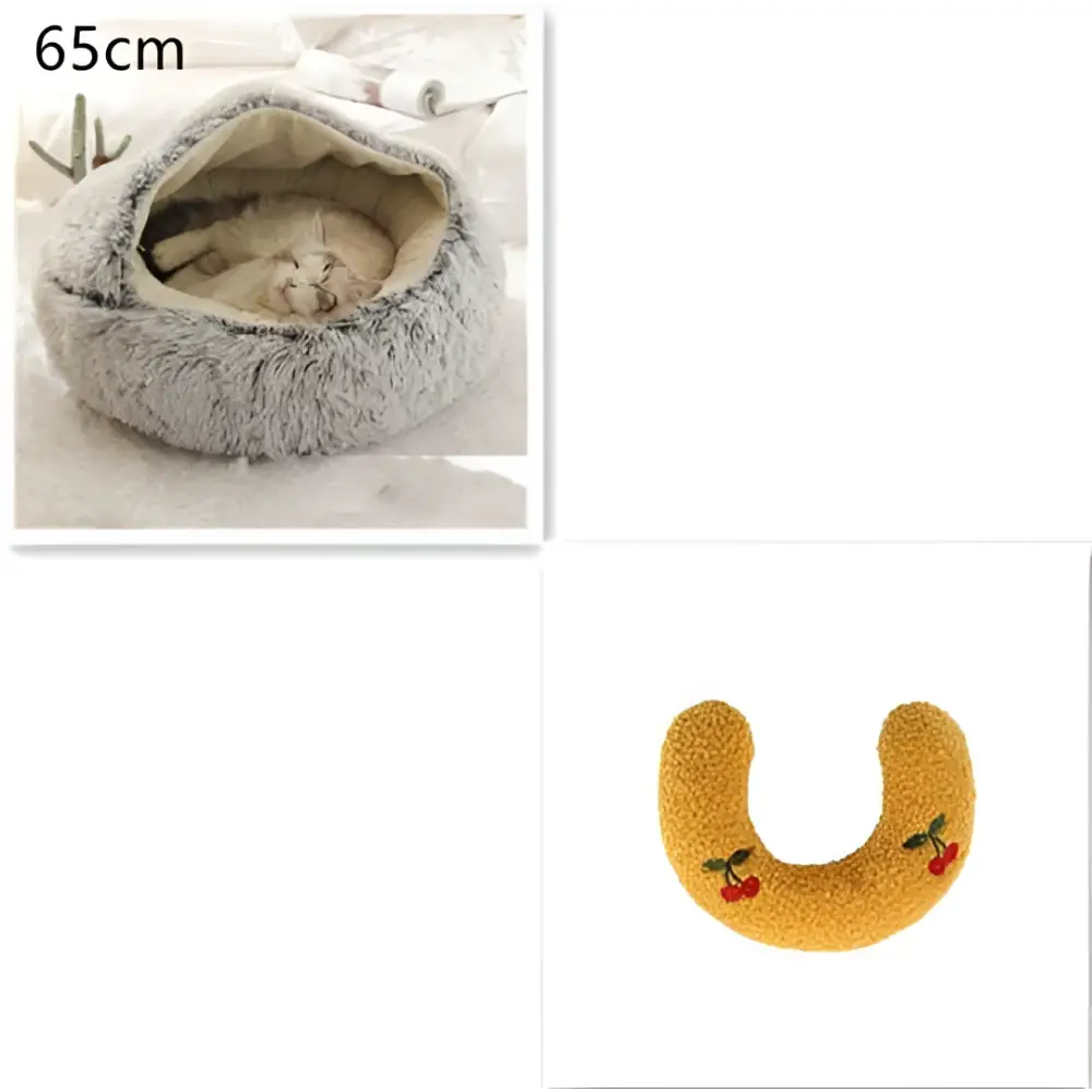 Pink Round Plush Pocket Bed -  Cat  - (5 Color/Style Options) - (Size: 40cm, 50cm, 65cm, height 2cm