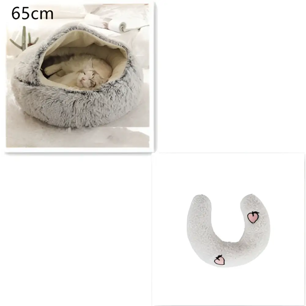 Pink Round Plush Pocket Bed -  Cat  - (5 Color/Style Options) - (Size: 40cm, 50cm, 65cm, height 2cm