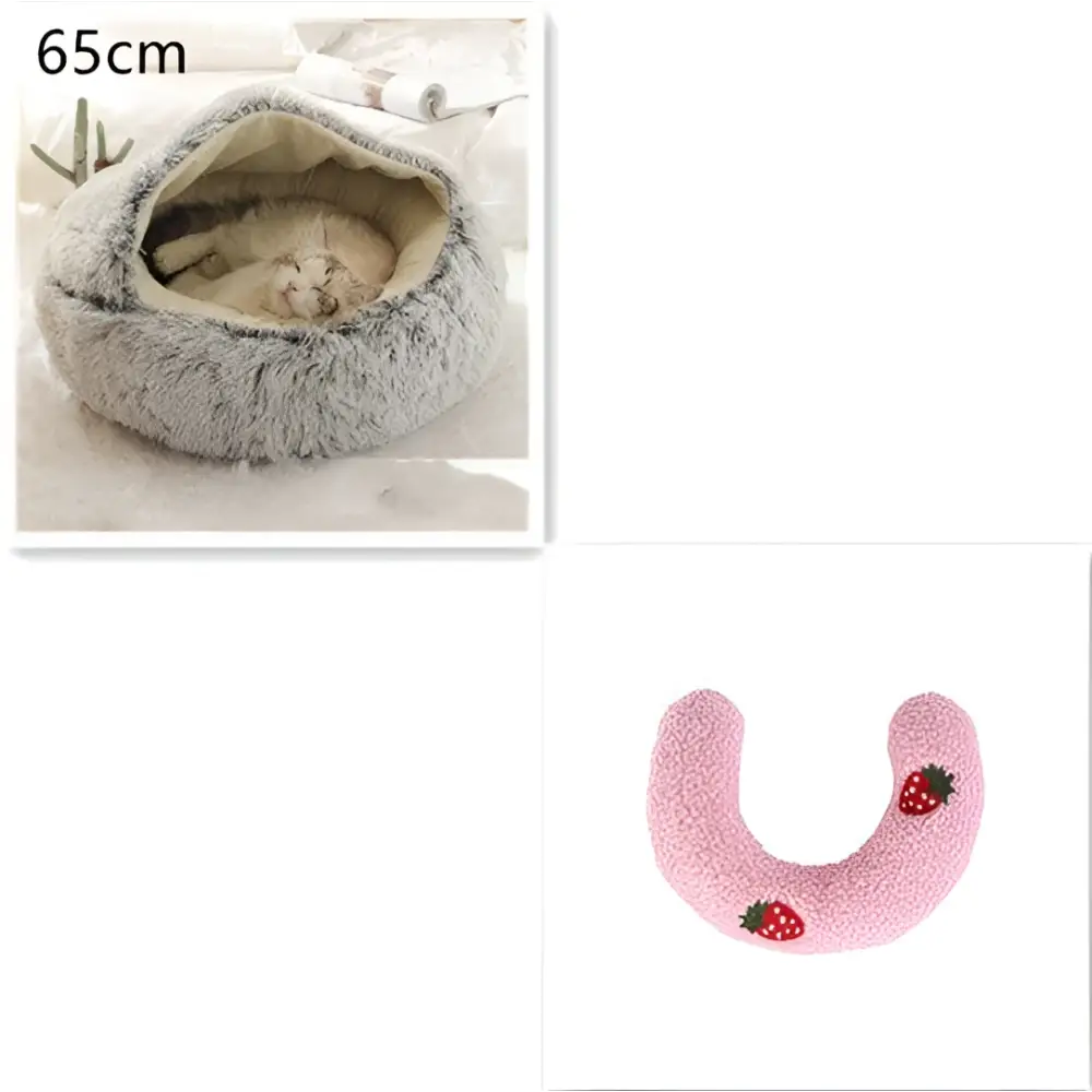 Pink Round Plush Pocket Bed -  Cat  - (5 Color/Style Options) - (Size: 40cm, 50cm, 65cm, height 2cm