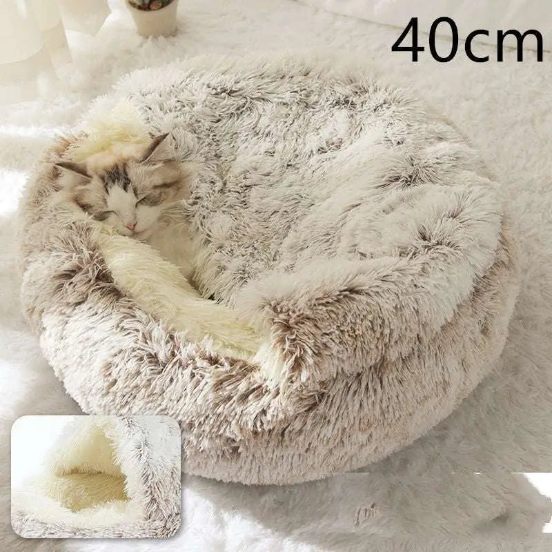 Pink Round Plush Pocket Bed -  Cat  - (5 Color/Style Options) - (Size: 40cm, 50cm, 65cm, height 2cm