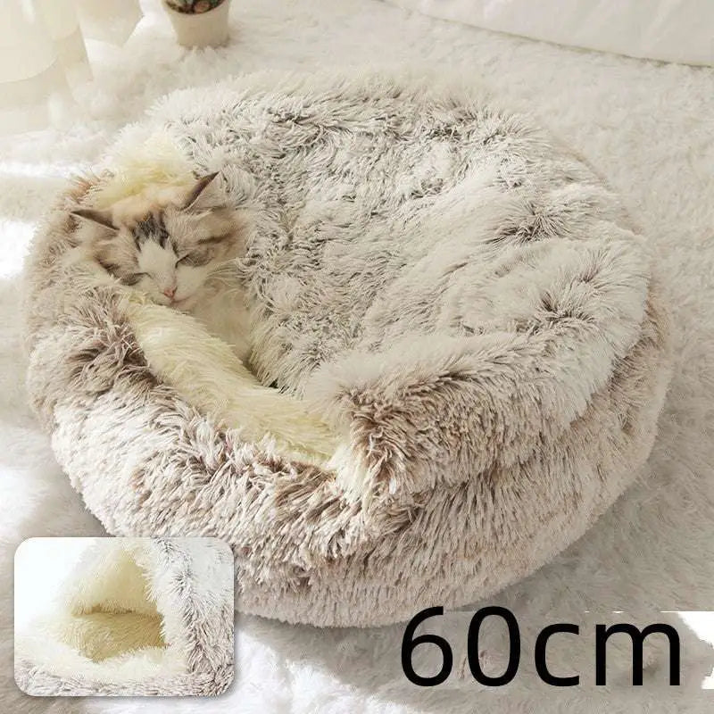 Pink Round Plush Pocket Bed -  Cat  - (5 Color/Style Options) - (Size: 40cm, 50cm, 65cm, height 2cm