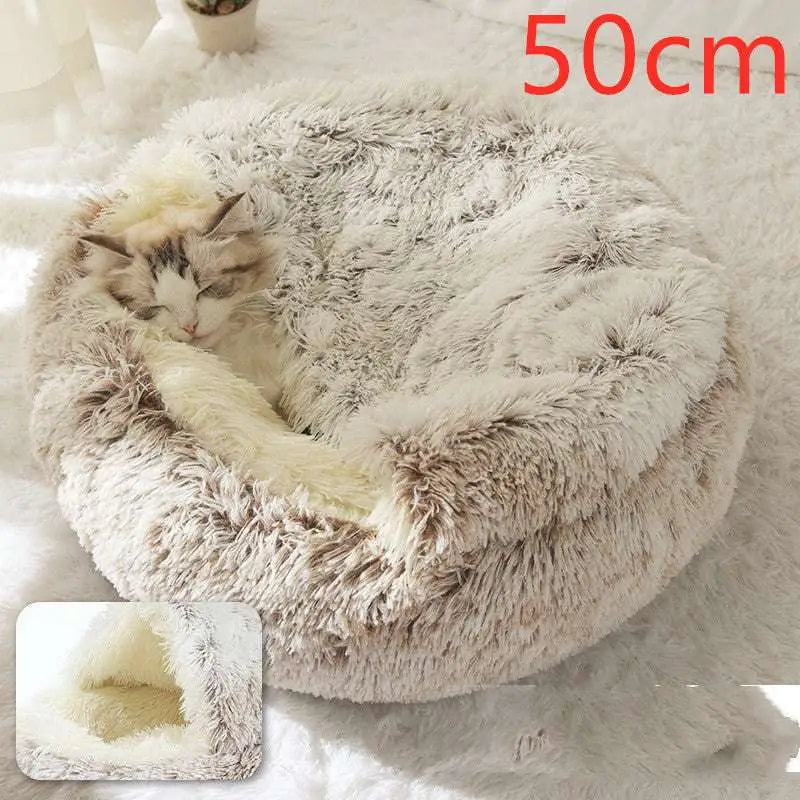 Pink Round Plush Pocket Bed -  Cat  - (5 Color/Style Options) - (Size: 40cm, 50cm, 65cm, height 2cm