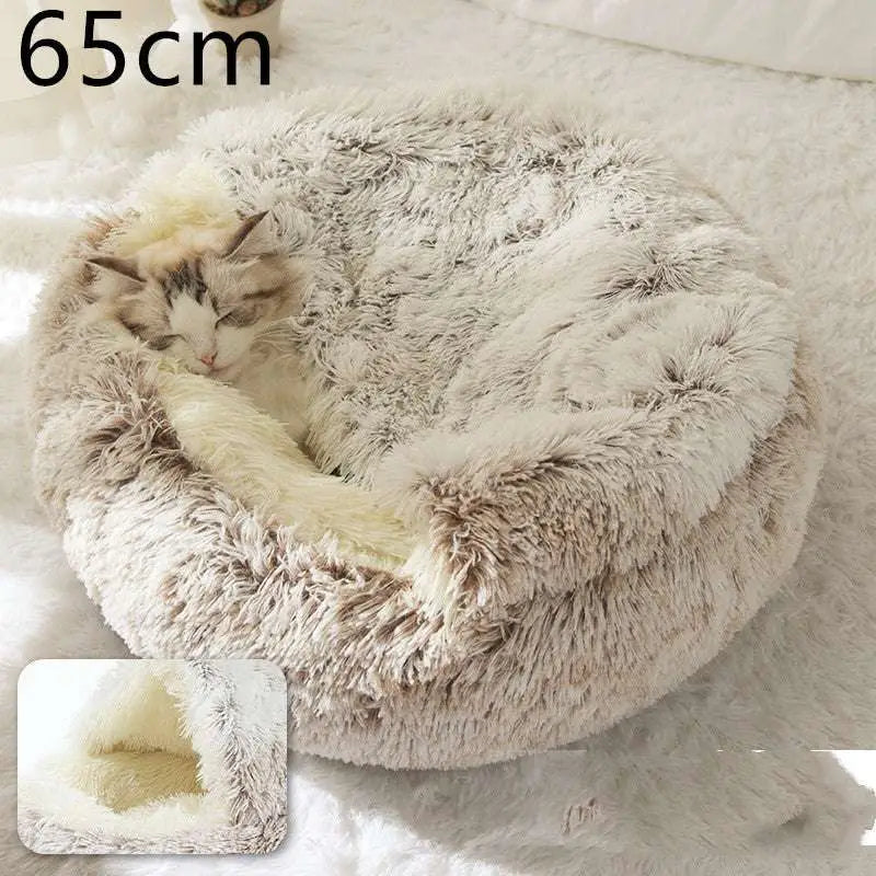 Pink Round Plush Pocket Bed -  Cat  - (5 Color/Style Options) - (Size: 40cm, 50cm, 65cm, height 2cm