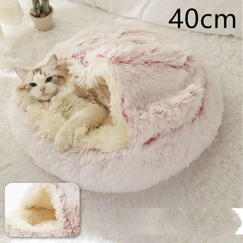Pink Round Plush Pocket Bed -  Cat  - (5 Color/Style Options) - (Size: 40cm, 50cm, 65cm, height 2cm