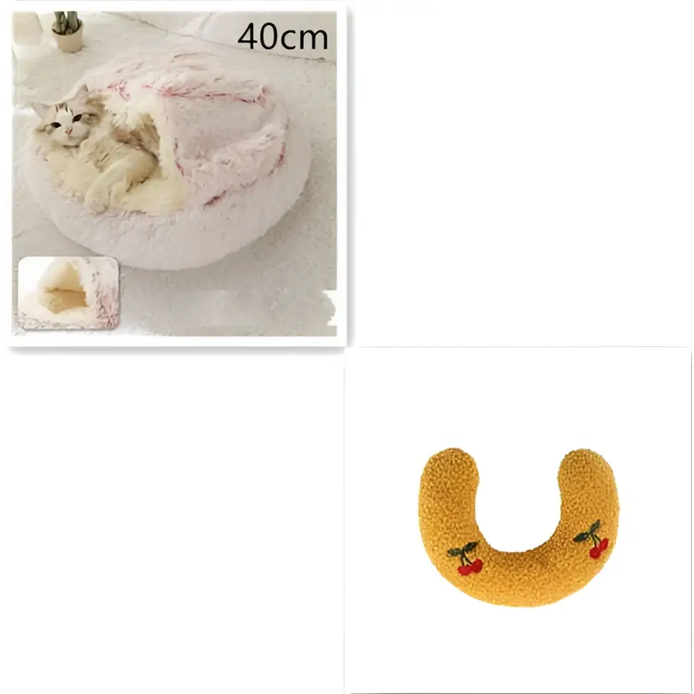 Pink Round Plush Pocket Bed -  Cat  - (5 Color/Style Options) - (Size: 40cm, 50cm, 65cm, height 2cm