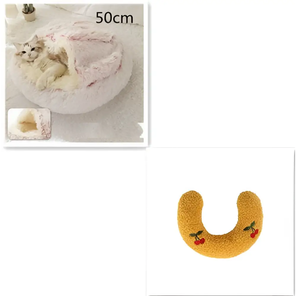 Pink Round Plush Pocket Bed -  Cat  - (5 Color/Style Options) - (Size: 40cm, 50cm, 65cm, height 2cm
