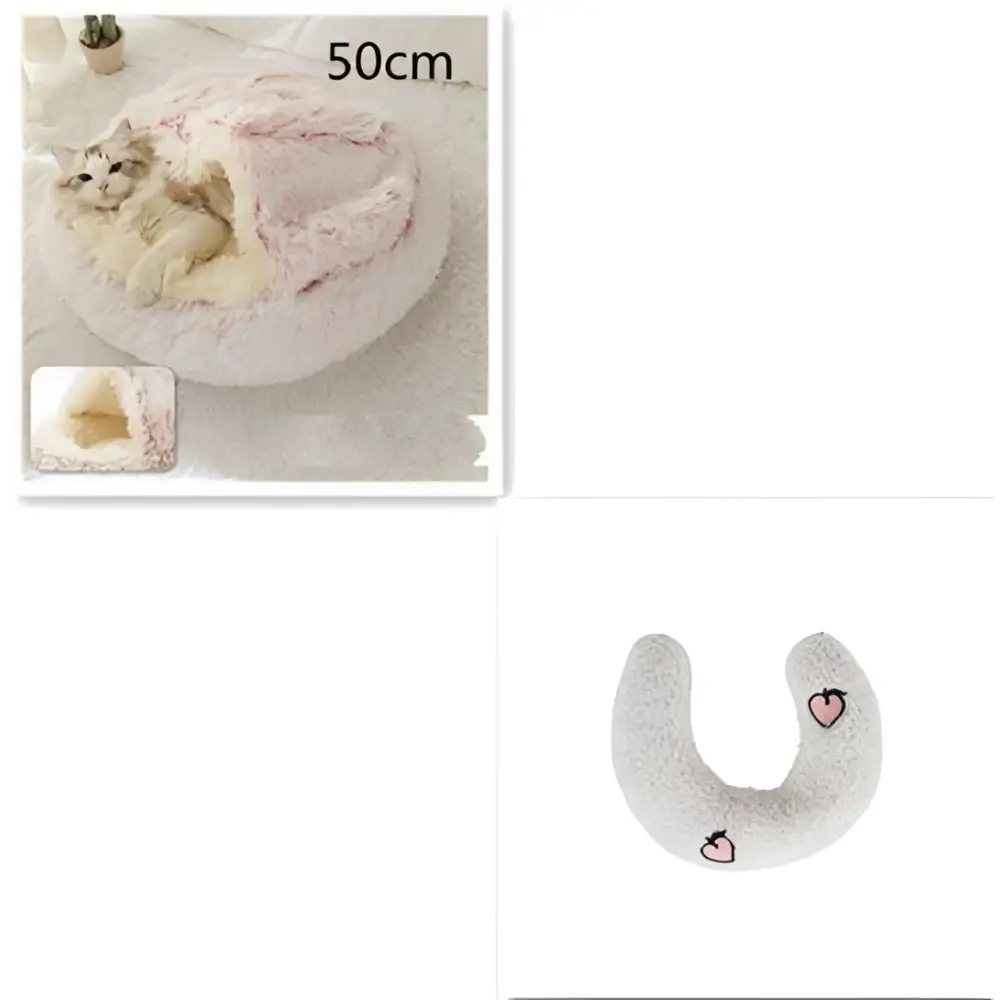 Pink Round Plush Pocket Bed -  Cat  - (5 Color/Style Options) - (Size: 40cm, 50cm, 65cm, height 2cm