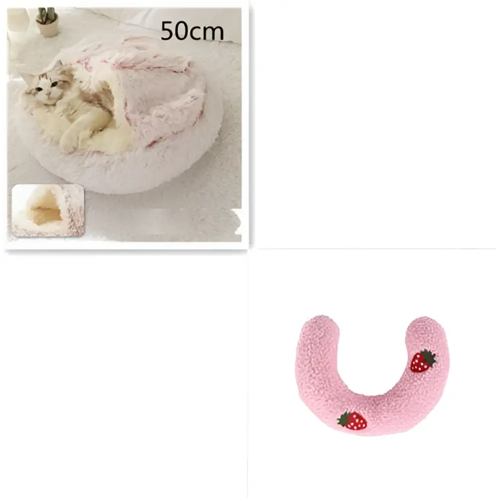 Pink Round Plush Pocket Bed -  Cat  - (5 Color/Style Options) - (Size: 40cm, 50cm, 65cm, height 2cm