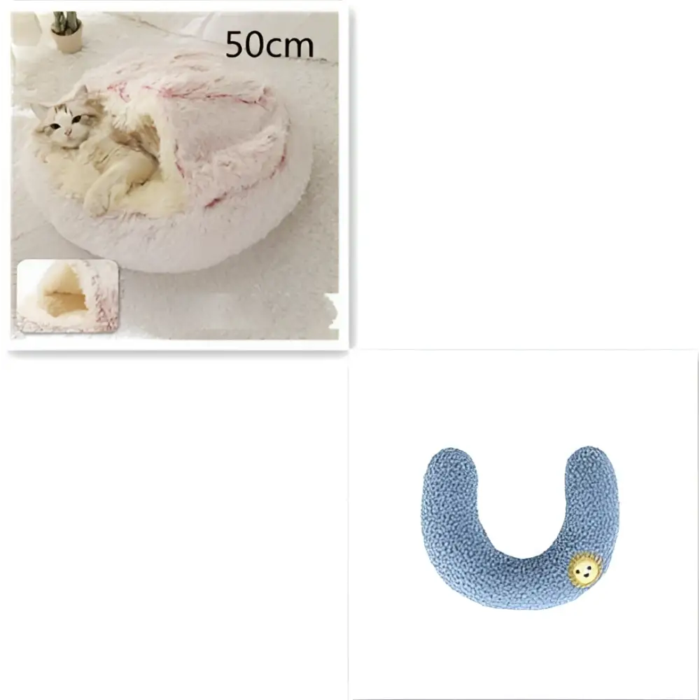 Pink Round Plush Pocket Bed -  Cat  - (5 Color/Style Options) - (Size: 40cm, 50cm, 65cm, height 2cm