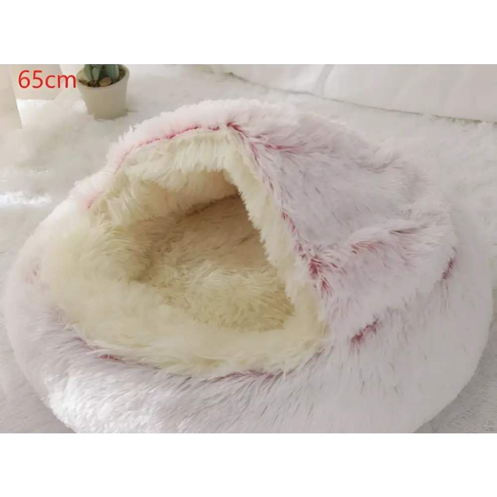 Pink Round Plush Pocket Bed -  Cat  - (5 Color/Style Options) - (Size: 40cm, 50cm, 65cm, height 2cm