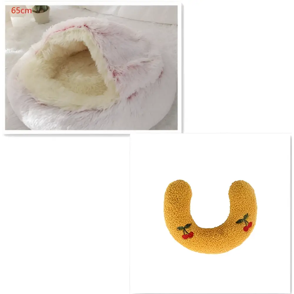Pink Round Plush Pocket Bed -  Cat  - (5 Color/Style Options) - (Size: 40cm, 50cm, 65cm, height 2cm
