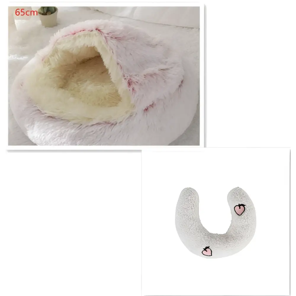 Pink Round Plush Pocket Bed -  Cat  - (5 Color/Style Options) - (Size: 40cm, 50cm, 65cm, height 2cm