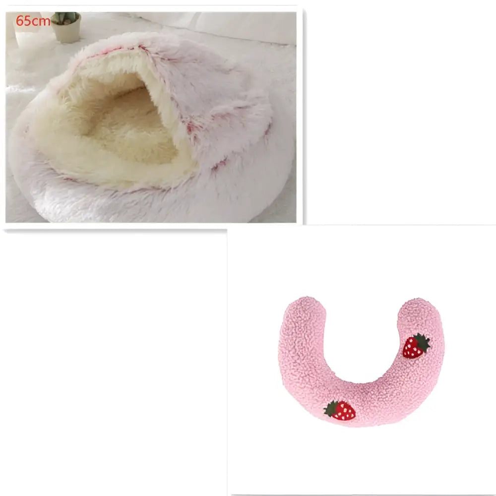 Pink Round Plush Pocket Bed -  Cat  - (5 Color/Style Options) - (Size: 40cm, 50cm, 65cm, height 2cm