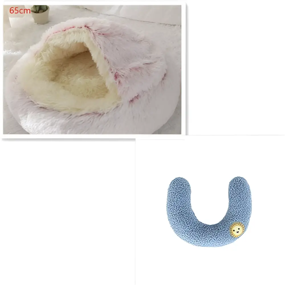 Pink Round Plush Pocket Bed -  Cat  - (5 Color/Style Options) - (Size: 40cm, 50cm, 65cm, height 2cm