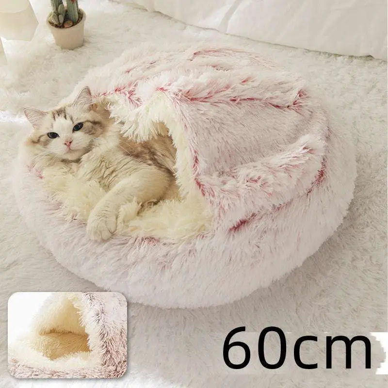 Pink Round Plush Pocket Bed -  Cat  - (5 Color/Style Options) - (Size: 40cm, 50cm, 65cm, height 2cm