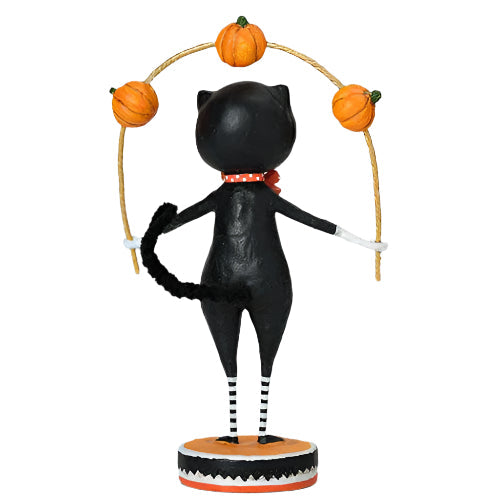 Lori Mitchell Halloween Poly Resin Cat Figurine - Toss a Jack Cat -  (7" T) - Folk Art Collectible (While Supplies Last)