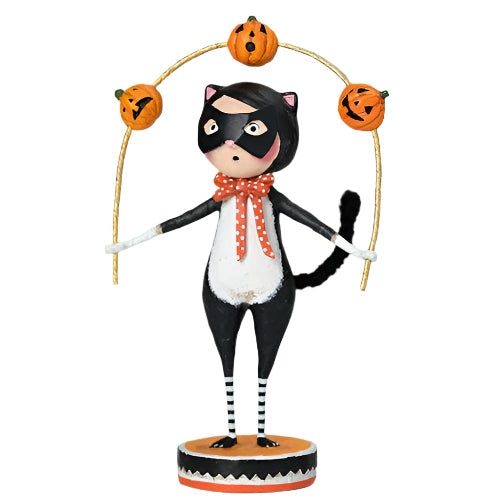 Lori Mitchell Halloween Poly Resin Cat Figurine - Toss a Jack Cat -  (7" T) - Folk Art Collectible (While Supplies Last)