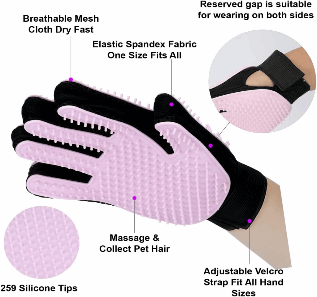 Grooming Massage Glove - Dog Cat  - (Double-Sided) - (One-Size) - (Pink, Blue) - (Rubber) - (While Supplies Last)