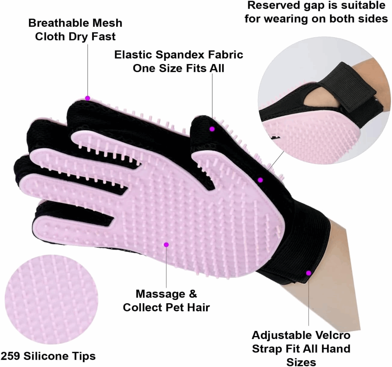Grooming Massage Glove - Dog Cat  - (Double-Sided) - (One-Size) - (Pink, Blue) - (Rubber) - (While Supplies Last)