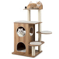 Wooden Cat Tree with 2-Floor Condo and Washable Cushions