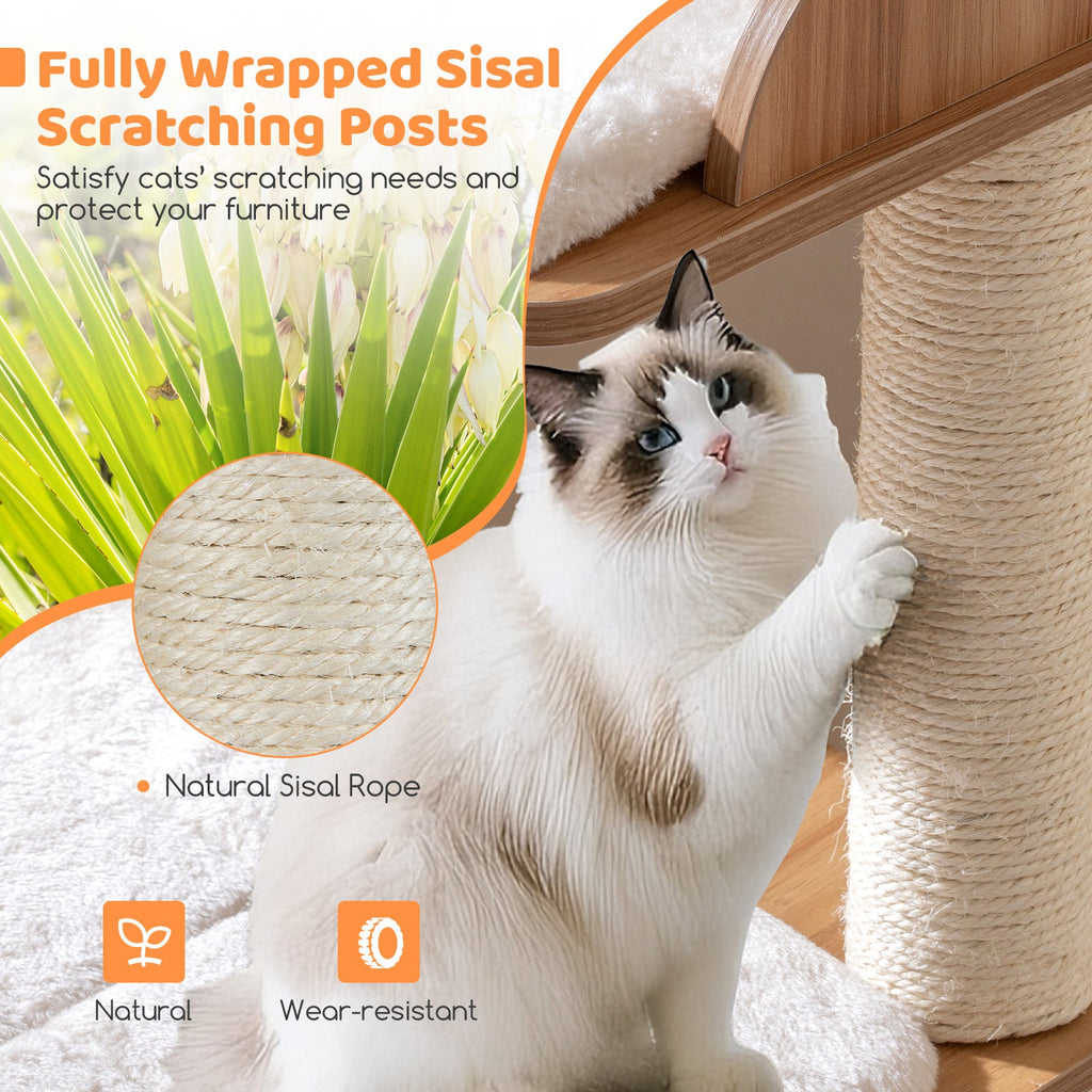 Wooden Cat Tree with 2-Floor Condo and Washable Cushions