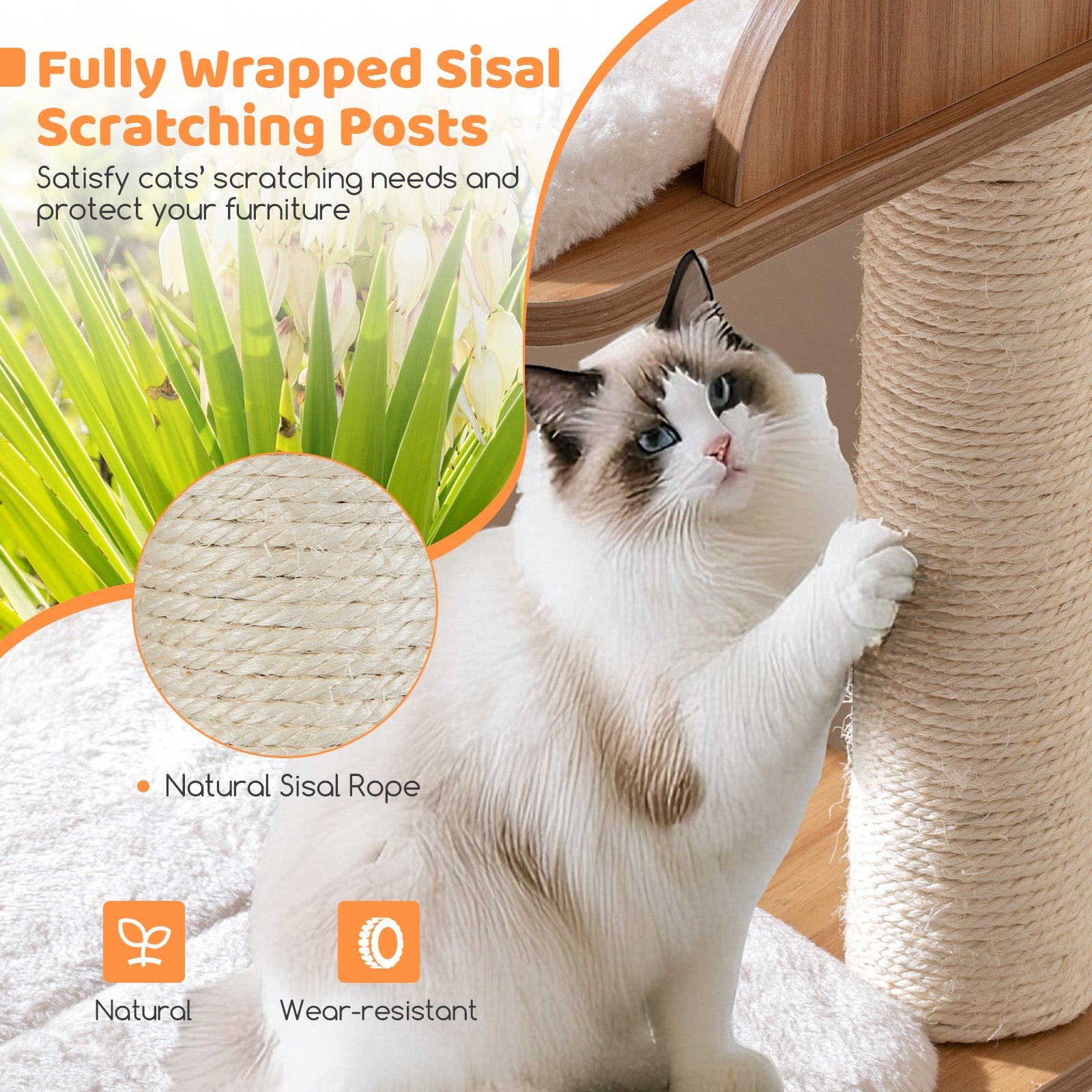 Wooden Cat Tree with 2-Floor Condo and Washable Cushions