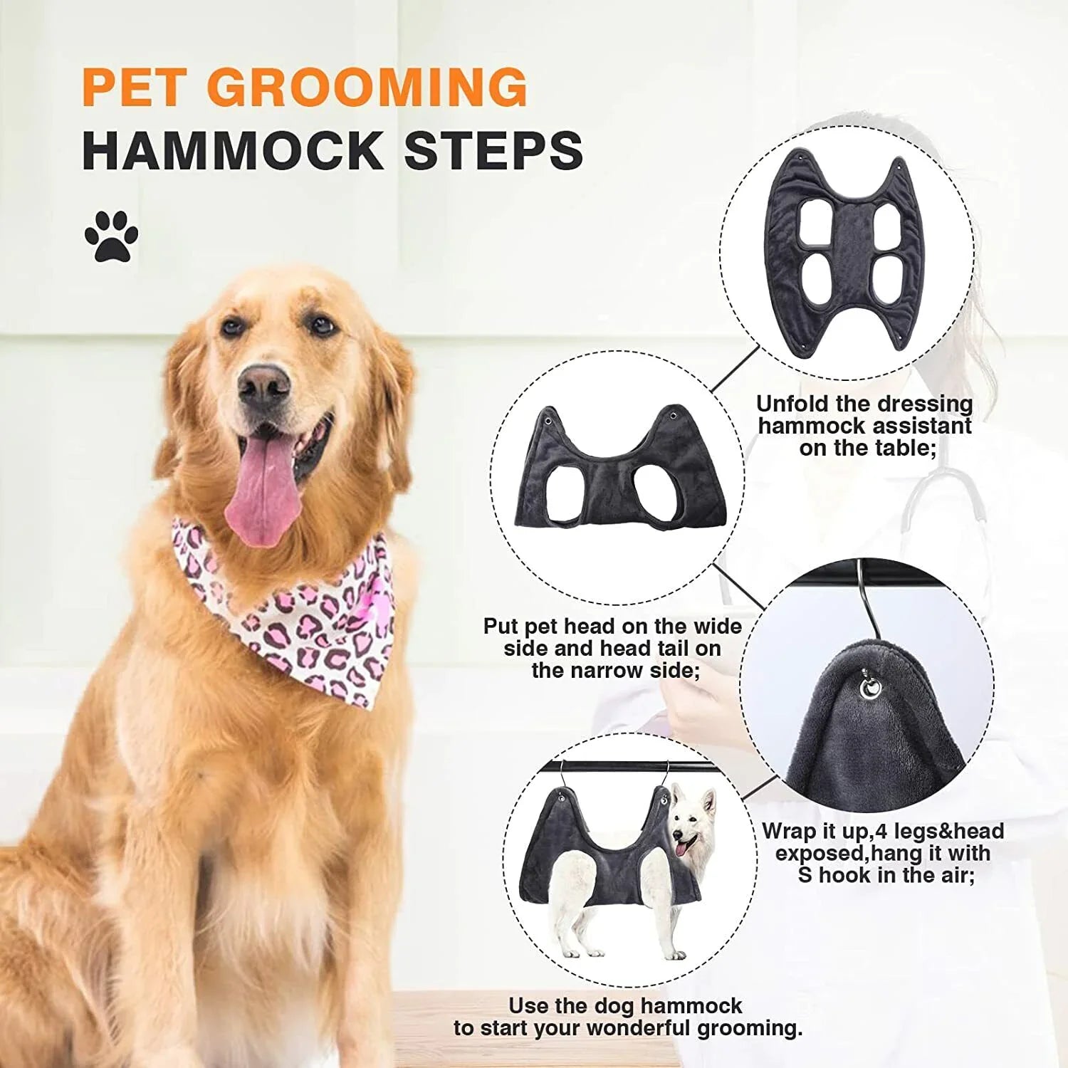 Hanging Grooming Hammock Harness - Dog Cat - (4 Color Options) - (S-L) - USA