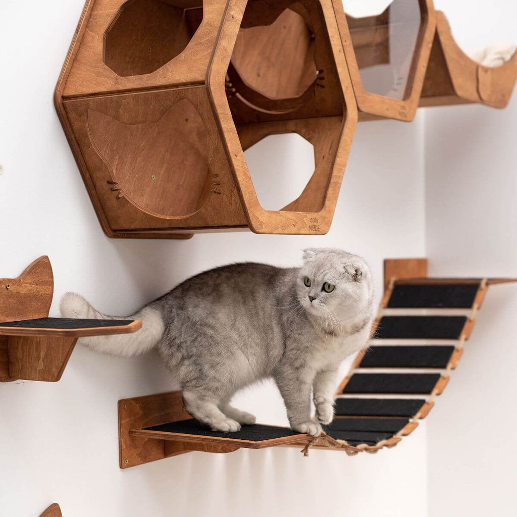 Oak Rope Bridge with 2 Felt Covered Stairs - Cat - (48.8" L)