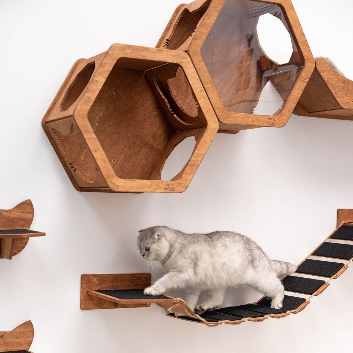 Oak Rope Bridge with 2 Felt Covered Stairs - Cat - (48.8" L)