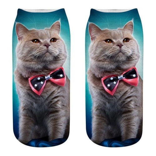 3D Kitten Ankle Socks - (25 Design Options) - (Colors Vary) - Girls and Ladies