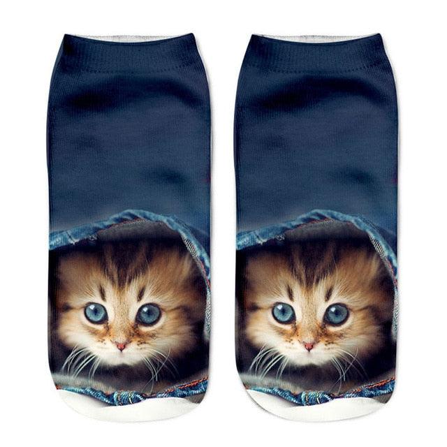3D Kitten Ankle Socks - (25 Design Options) - (Colors Vary) - Girls and Ladies